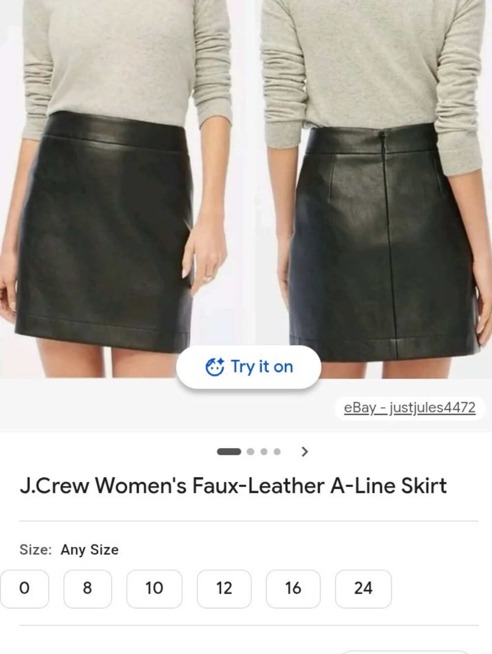 J. Crew Black Faux-Leather A-Line Mini Skirt